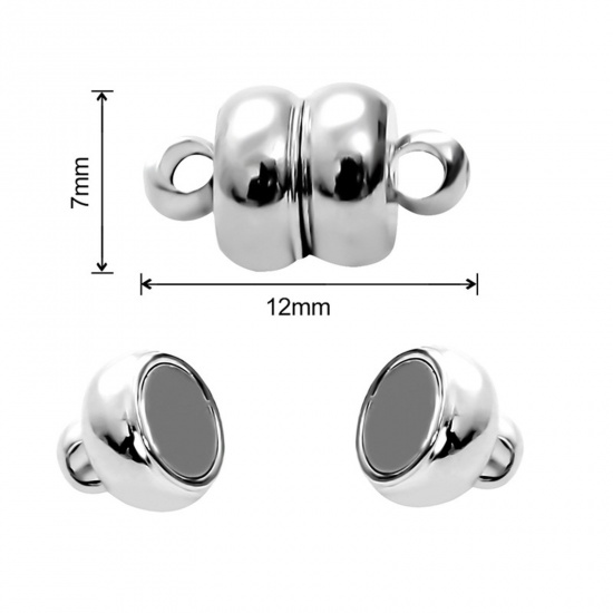 Picture of Zinc Based Alloy Magnetic Clasps Drum Silver Tone 12.5mm x 7mm, 1 Packet ( 2 PCs/Packet)