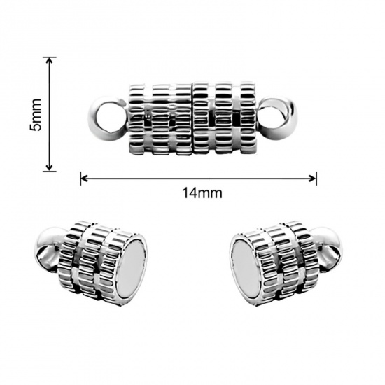 Picture of Zinc Based Alloy Magnetic Clasps Cylinder Silver Tone 14mm x 5mm, 1 Packet ( 2 PCs/Packet)
