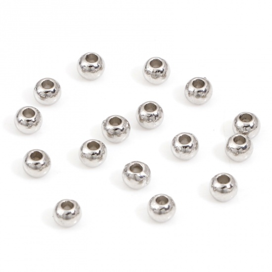 Picture of Zinc Based Alloy Spacer Beads For DIY Charm Jewelry Making Silver Tone Round About 4mm Dia., Hole: Approx 1.2mm, 500 PCs