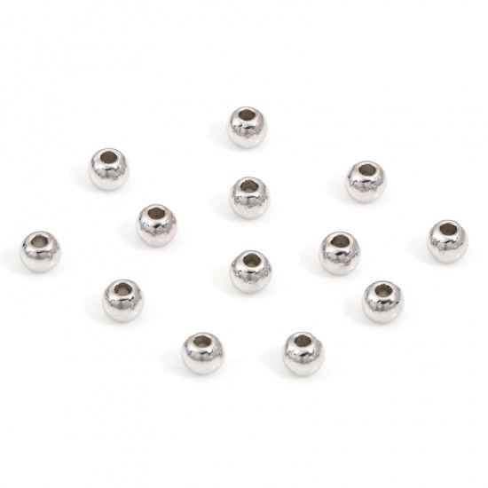 Picture of Zinc Based Alloy Spacer Beads For DIY Charm Jewelry Making Silver Tone Round About 3mm Dia., Hole: Approx 1mm, 500 PCs