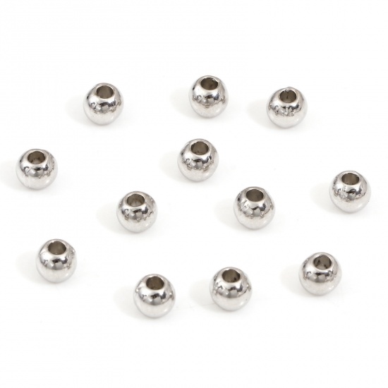 Picture of Zinc Based Alloy Spacer Beads For DIY Charm Jewelry Making Silver Tone Round About 5mm Dia., Hole: Approx 1.8mm, 200 PCs