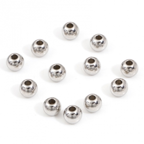 Picture of Zinc Based Alloy Spacer Beads For DIY Charm Jewelry Making Silver Tone Round About 6mm Dia., Hole: Approx 1.8mm, 100 PCs