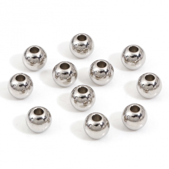 Picture of Zinc Based Alloy Spacer Beads For DIY Charm Jewelry Making Silver Tone Round About 8mm Dia., Hole: Approx 2.6mm, 50 PCs