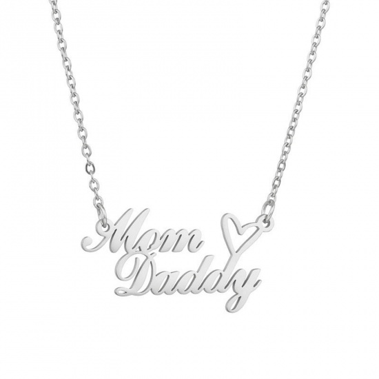 Picture of 304 Stainless Steel Customized Name Necklace Personalized Letter Pendant Silver Tone 35cm(13 6/8") long, 1 Piece