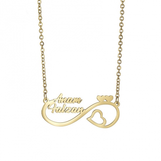 Immagine di 304 Acciaio Inossidabile Collana con Nome Personalizzato Ciondolo con Lettera Personalizzata Oro Placcato 45cm Lunghezza, 1 Pz