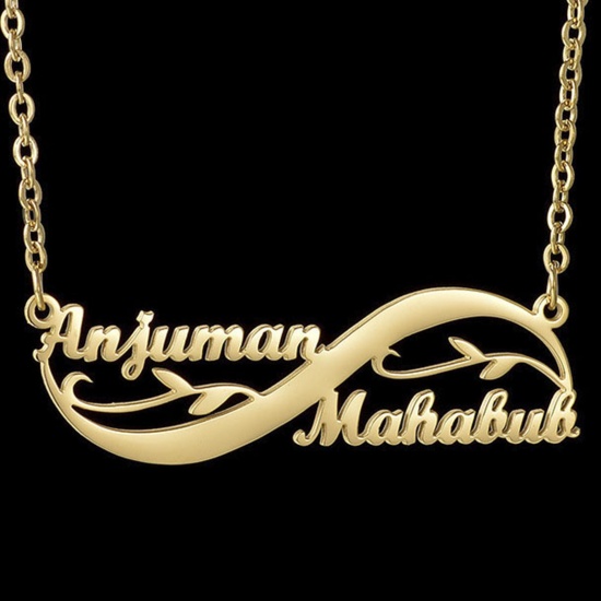 Picture of 304 Stainless Steel Customized Name Necklace Personalized Letter Pendant Gold Plated 35cm(13 6/8") long, 1 Piece