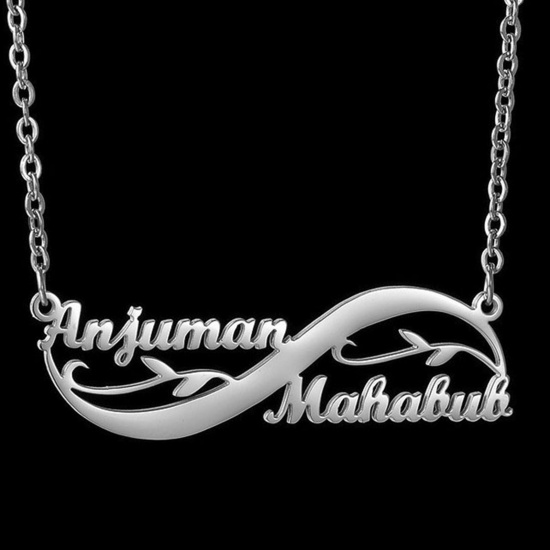 Picture of 304 Stainless Steel Customized Name Necklace Personalized Letter Pendant Silver Tone 45cm(17 6/8") long, 1 Piece