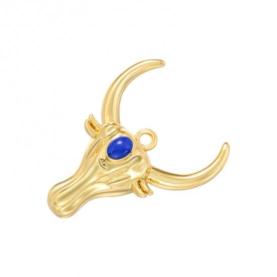 Picture of Brass Charms Gold Plated Dark Blue Bull Head/ Cow Head Enamel 22mm x 17mm, 1 Piece                                                                                                                                                                            