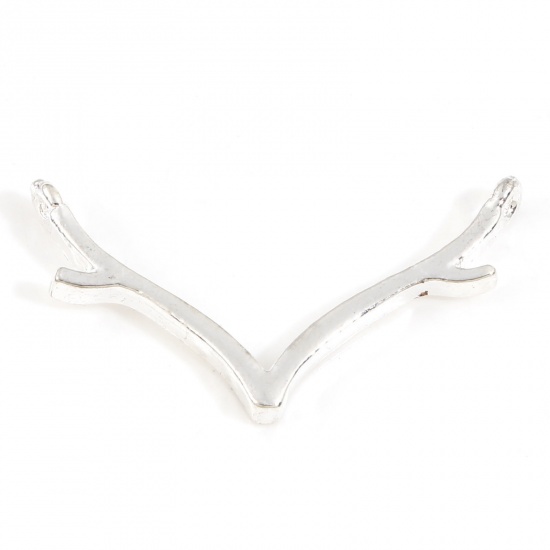 Picture of Zinc Based Alloy Christmas Connectors Charms Pendants Silver Plated Antler 26mm x 15mm, 10 PCs