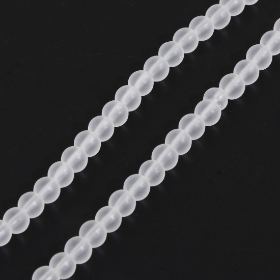 Bild von Glas Perlen für die Herstellung von DIY-Charme-Schmuck Rund Transparent Matt ca. 6mm D., Loch: 1.2mm, 37.5cm lang, 2 Stränge (ca. 60 - 68 Stück/Strang)