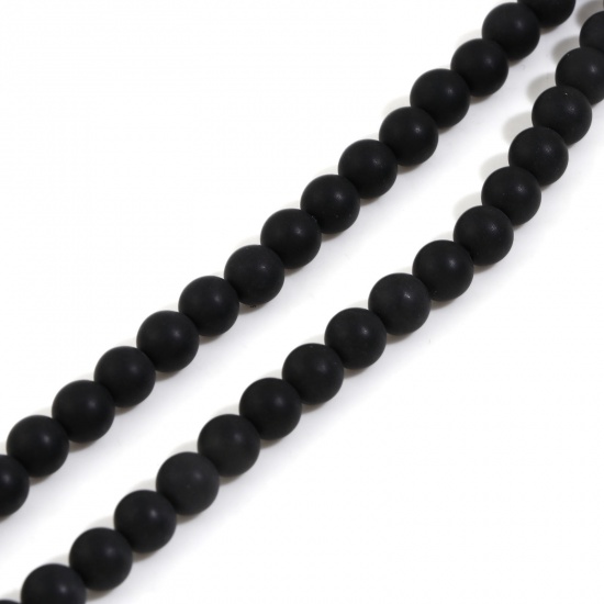 Picture of Glass Beads For DIY Charm Jewelry Making Round Black Frosted About 6mm Dia, Hole: Approx 1.2mm, 37.5cm(14 6/8") long, 2 Strands (Approx 60 - 68 PCs/Strand)