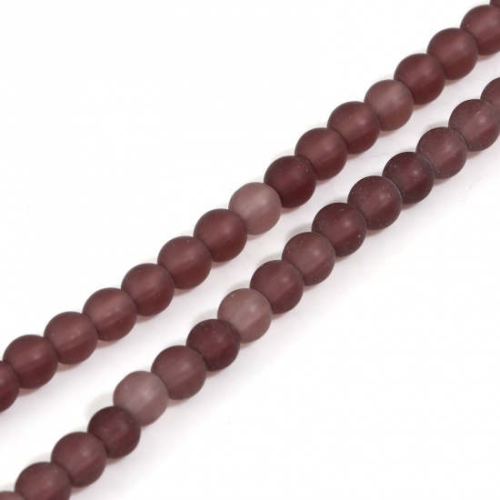 Immagine di Vetro Perline per la Creazione di Gioielli con Ciondoli Fai-da-te Tondo Color Pulce Smerigliato Circa 6mm Dia, Foro: Circa 1.2mm, lunghezza: 37.5cm, 2 Fili (Circa 60 - 68 Pezzi/Treccia)