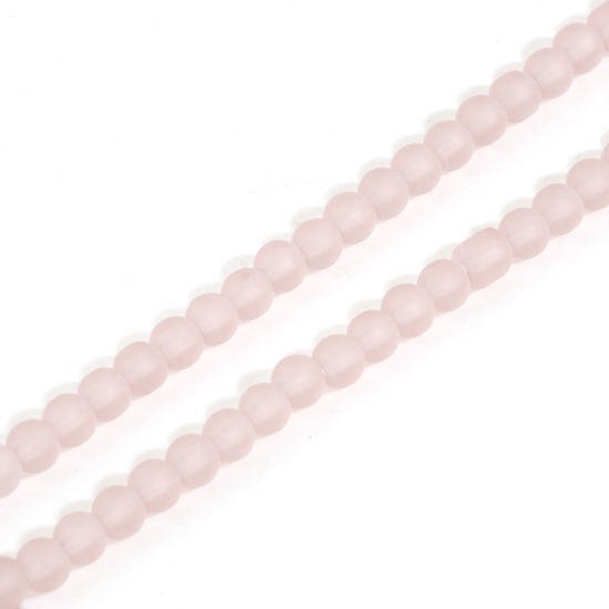 Picture of Glass Beads For DIY Charm Jewelry Making Round Pink Frosted About 6mm Dia, Hole: Approx 1.2mm, 37.5cm(14 6/8") long, 2 Strands (Approx 60 - 68 PCs/Strand)