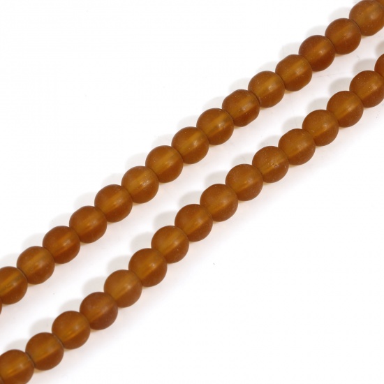 Picture of Glass Beads For DIY Charm Jewelry Making Round Amber Frosted About 6mm Dia, Hole: Approx 1.2mm, 37.5cm(14 6/8") long, 2 Strands (Approx 60 - 68 PCs/Strand)