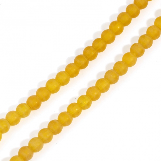Picture of Glass Beads For DIY Charm Jewelry Making Round Golden Yellow Frosted About 6mm Dia, Hole: Approx 1.2mm, 37.5cm(14 6/8") long, 2 Strands (Approx 60 - 68 PCs/Strand)