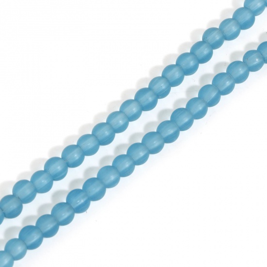 Picture of Glass Beads For DIY Charm Jewelry Making Round Lake Blue Frosted About 6mm Dia, Hole: Approx 1.2mm, 37.5cm(14 6/8") long, 2 Strands (Approx 60 - 68 PCs/Strand)
