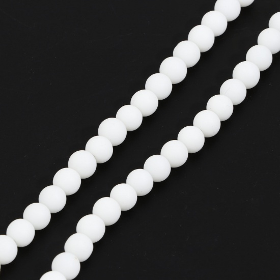 Picture of Glass Beads For DIY Charm Jewelry Making Round Ivory Frosted About 6mm Dia, Hole: Approx 1.2mm, 37.5cm(14 6/8") long, 2 Strands (Approx 60 - 68 PCs/Strand)