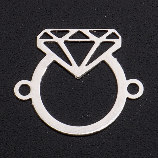 Immagine di Lega di Ferro Filigree Stamping Pendenti Charms Connettori Accessori Anello Tono Argento Diamante Disegno Filigrana 17mm x 14.5mm, 20 Pz
