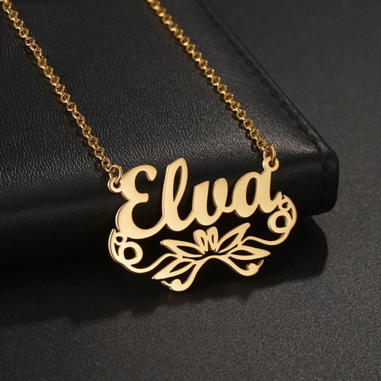 Immagine di Acciaio Inossidabile Collana con Nome Personalizzato Ciondolo con Lettera Personalizzata Oro Placcato 45cm Lunghezza, 1 Pz
