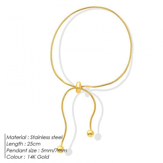 Immagine di 316 Stainless Steel Snake Chain Adjustable Slider/ Slide Bolo Bracelets Gold Plated 25cm(9 7/8") long, 1 Piece