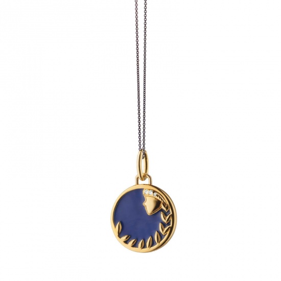 Picture of 304 Stainless Steel Link Cable Chain Necklace 18K Gold Color Round Virgo Sign Of Zodiac Constellations Enamel 40cm(15 6/8") long, 1 Piece