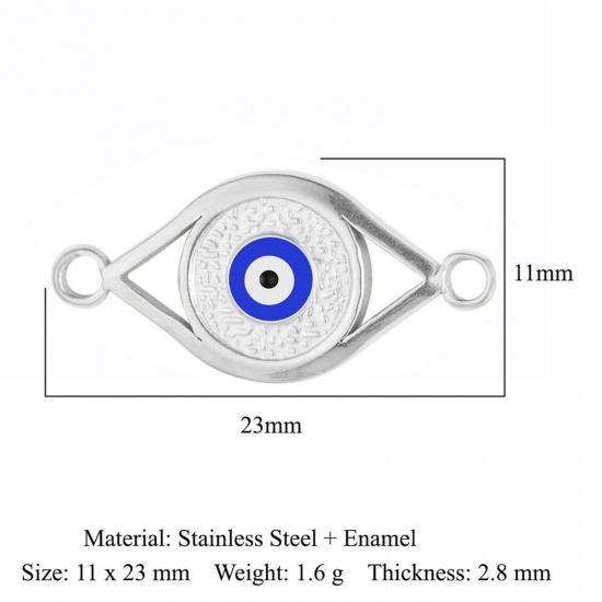 Picture of 304 Stainless Steel Religious Charms Silver Tone Blue Marquise Evil Eye Enamel 23mm x 11mm, 1 Piece