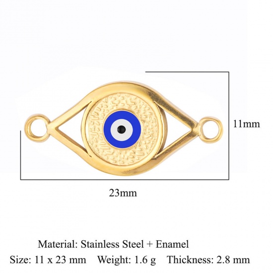 Picture of 304 Stainless Steel Religious Charms Gold Plated Blue Marquise Evil Eye Enamel 23mm x 11mm, 1 Piece