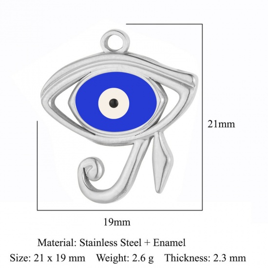 Immagine di 304 Acciaio Inossidabile Religione Charms Malocchio Tono Argento Blu L'occhio di Horus Smalto 21mm x 19mm, 1 Pz
