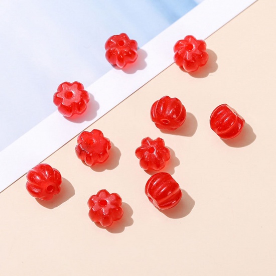 Picture of Chalcedony ( Natural Dyed ) Loose Beads For DIY Charm Jewelry Making Pumpkin Red About 8mm x 6mm, 10 PCs
