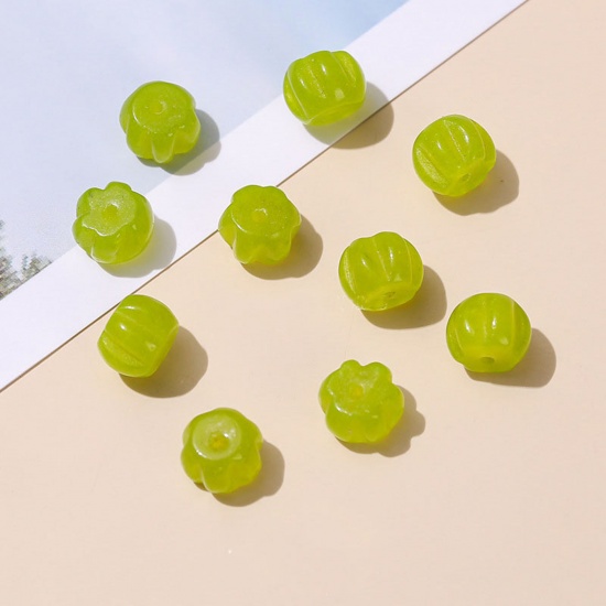 Picture of Chalcedony ( Natural Dyed ) Loose Beads For DIY Charm Jewelry Making Pumpkin Fruit Green About 8mm x 6mm, 10 PCs