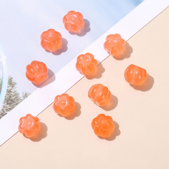 Picture of Chalcedony ( Natural Dyed ) Loose Beads For DIY Charm Jewelry Making Pumpkin Orange-red About 8mm x 6mm, 10 PCs