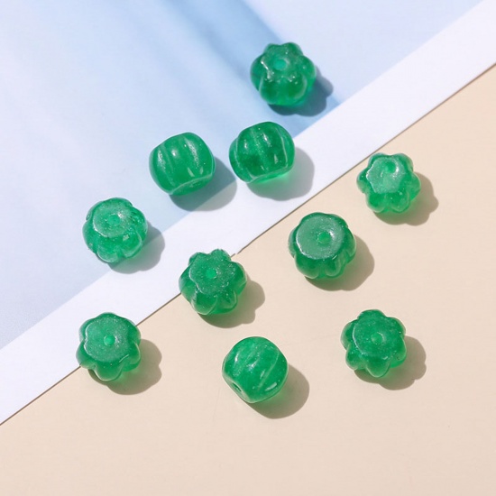 Picture of Chalcedony ( Natural Dyed ) Loose Beads For DIY Jewelry Making Pumpkin Green About 8mm x 6mm, 10 PCs