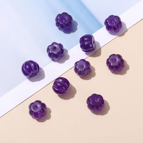 Picture of Chalcedony ( Natural Dyed ) Loose Beads For DIY Charm Jewelry Making Pumpkin Dark Purple About 8mm x 6mm, 10 PCs