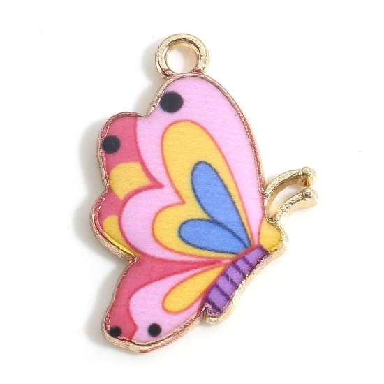 Picture of Zinc Based Alloy Charms Gold Plated Pink Butterfly Animal Enamel 24mm x 17mm, 10 PCs