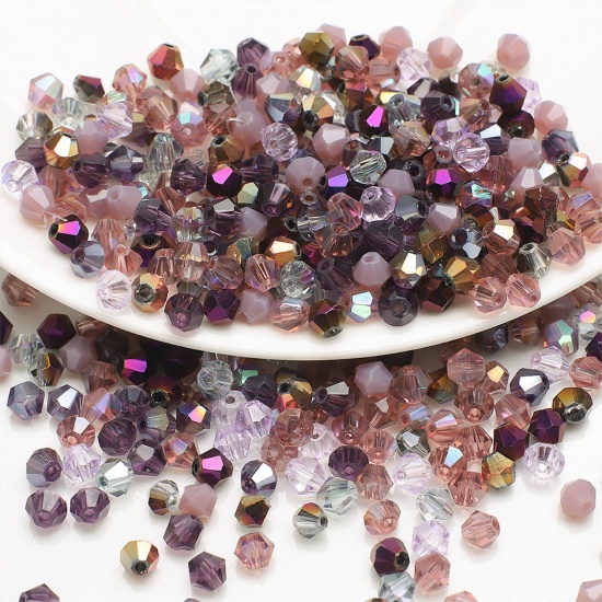 Picture of Glass Beads For DIY Charm Jewelry Making Bicone Purple Mixed Faceted About 4mm x 4mm, Hole: Approx 0.8mm, 1 Packet (Approx 200 PCs/Packet)