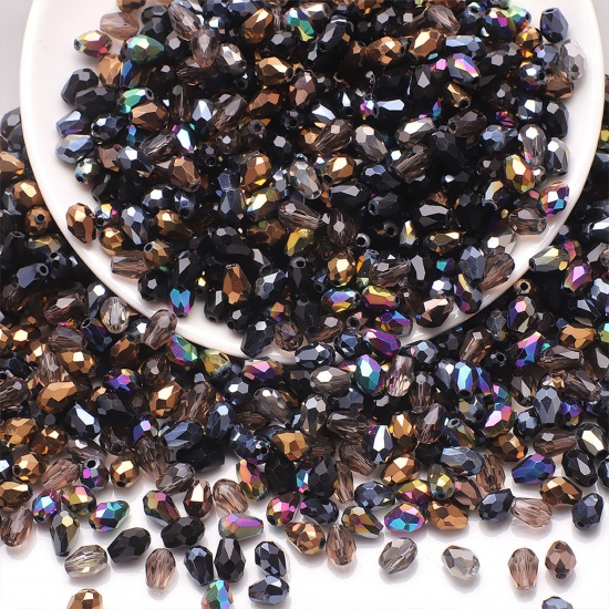 Bild von Glas Perlen für die Herstellung von DIY-Charme-Schmuck Tropfen Schwarz Mit verschiedenen Muster Facettiert ca. 8mm x 6mm, Loch: 1.2mm, 1 Packung (ca. 50 Stück/Packung)