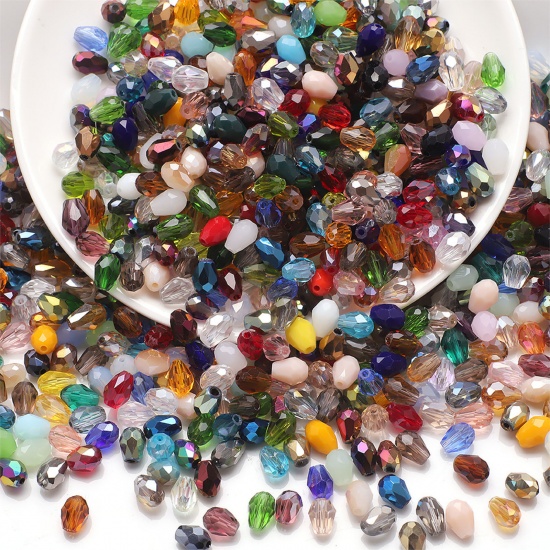 Bild von Glas Perlen für die Herstellung von DIY-Charme-Schmuck Tropfen Zufällig gemischte Farben Facettiert ca. 8mm x 6mm, Loch: 1.2mm, 1 Packung (ca. 50 Stück/Packung)