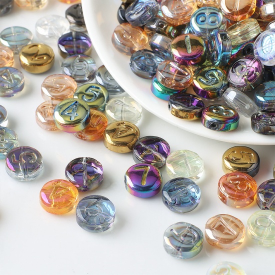 Bild von Glas Perlen für die Herstellung von DIY-Charme-Schmuck Flachrund Zufällig gemischte Farben AB Farbe Zahl ca. 10mm D., Loch: 0.8mm, 50 Stück
