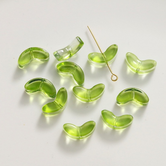 Picture of Glass Beads For DIY Charm Jewelry Making Rose Flower Grass Green About 14mm x 7mm, Hole: Approx 0.8mm, 50 PCs