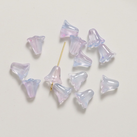 Изображение Стеклянные Бисер для изготовления ювелирных украшений "Сделай сам, Ландыш Фиолетовый 11мм x 10мм, Отверстие:примерно 0.8мм, 50 ШТ