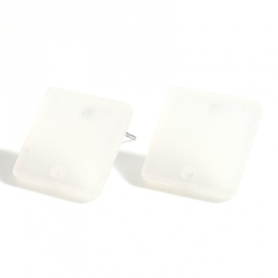 Picture of Acrylic Geometry Series Ear Post Stud Earrings Findings Square White With Loop 16mm x 16mm, Post/ Wire Size: (21 gauge), 10 PCs