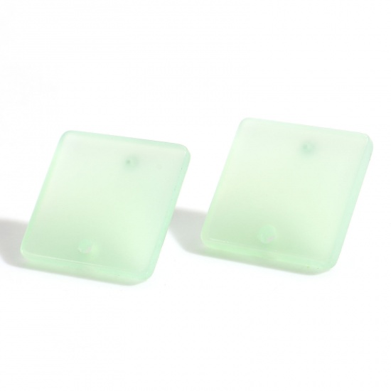Picture of Acrylic Geometry Series Ear Post Stud Earrings Findings Square Green With Loop 16mm x 16mm, Post/ Wire Size: (21 gauge), 10 PCs