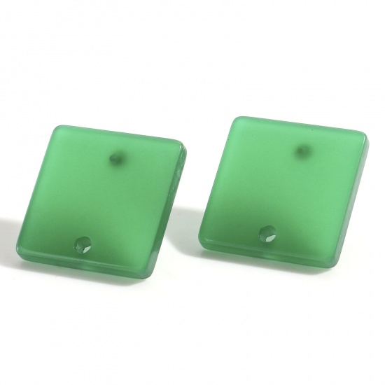 Picture of Acrylic Geometry Series Ear Post Stud Earrings Findings Square Dark Green With Loop 16mm x 16mm, Post/ Wire Size: (21 gauge), 10 PCs