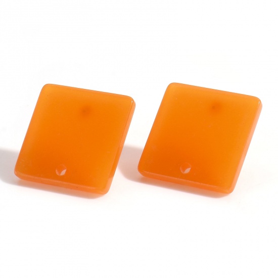 Picture of Acrylic Geometry Series Ear Post Stud Earrings Findings Square Orange With Loop 16mm x 16mm, Post/ Wire Size: (21 gauge), 10 PCs