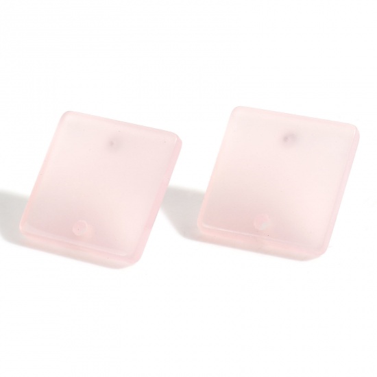 Picture of Acrylic Geometry Series Ear Post Stud Earrings Findings Square Light Pink With Loop 16mm x 16mm, Post/ Wire Size: (21 gauge), 10 PCs