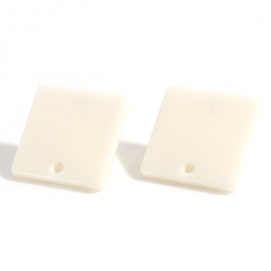Picture of Acrylic Geometry Series Ear Post Stud Earrings Findings Square Creamy-White With Loop 16mm x 16mm, Post/ Wire Size: (21 gauge), 10 PCs