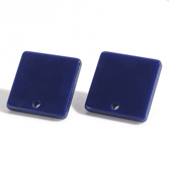 Picture of Acrylic Geometry Series Ear Post Stud Earrings Findings Square Dark Blue With Loop 16mm x 16mm, Post/ Wire Size: (21 gauge), 10 PCs