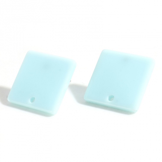 Picture of Acrylic Geometry Series Ear Post Stud Earrings Findings Square Light Blue With Loop 16mm x 16mm, Post/ Wire Size: (21 gauge), 10 PCs