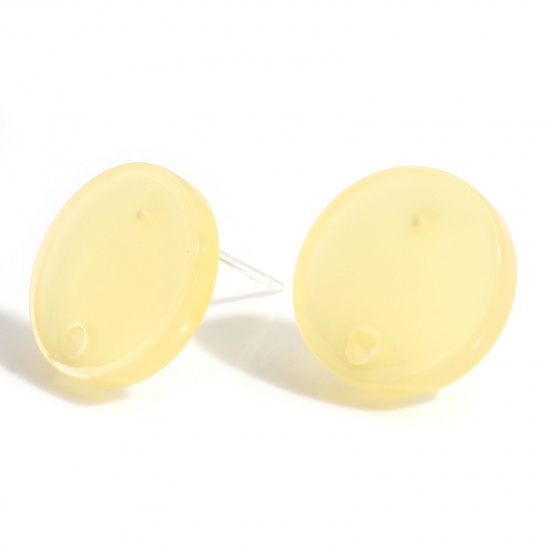 Picture of Acrylic Geometry Series Ear Post Stud Earrings Findings Round Yellow With Loop 14mm Dia., Post/ Wire Size: (21 gauge), 10 PCs