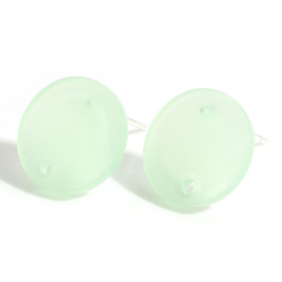 Picture of Acrylic Geometry Series Ear Post Stud Earrings Findings Round Green With Loop 14mm Dia., Post/ Wire Size: (21 gauge), 10 PCs
